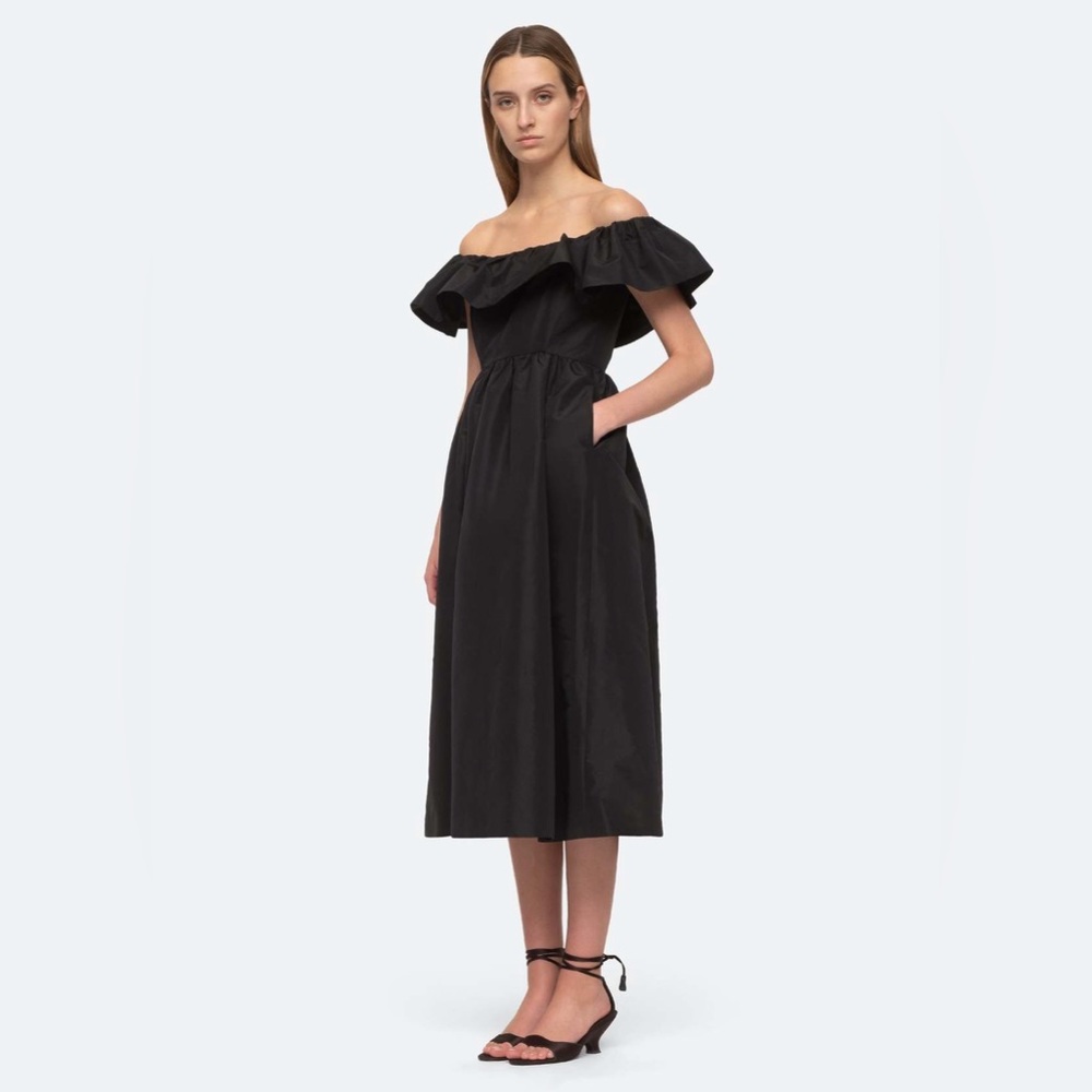 NWT $425 Sea Diana Taffeta Dress In Black - Picture 3 of 9